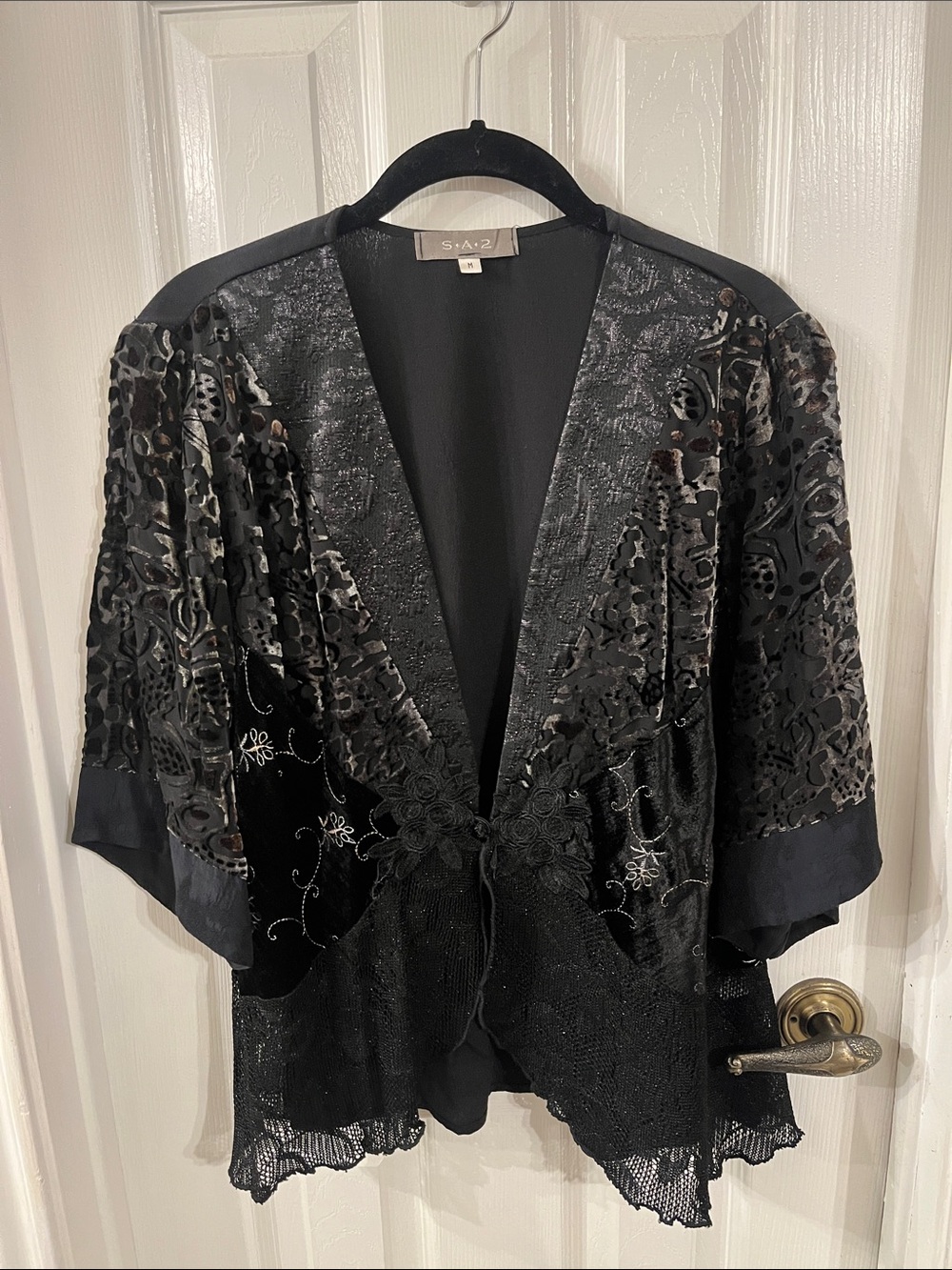 S.A. 2 Black Velvet & Lace Evening Jacket size medium